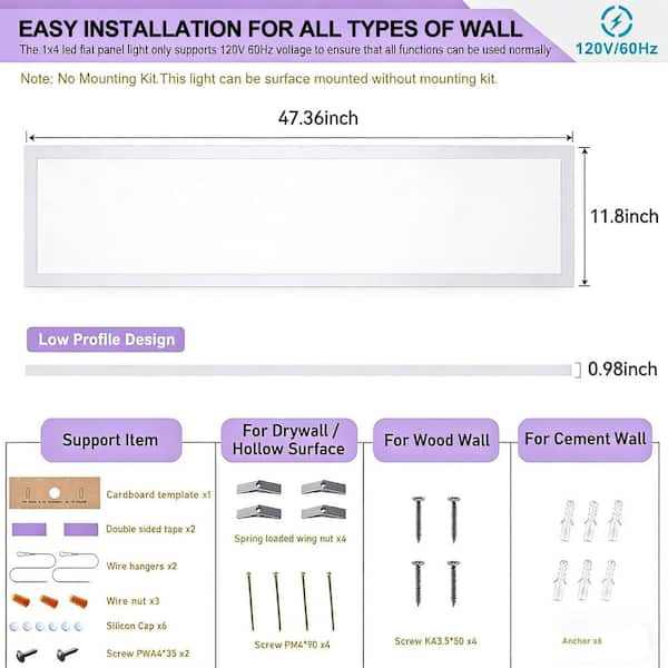 AIKVSXER 1 ft. x 4 ft. 5500 Lumen White Integrated LED Panel Light