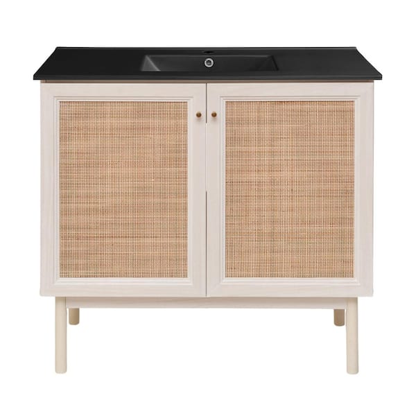 Swiss Madison Classe 36 in. W Bathroom Vanity in White Oak with Black Ceramic Sink Top