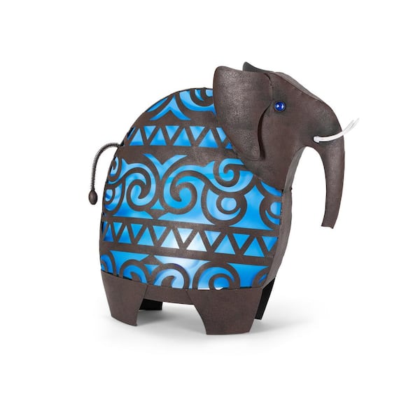 GERSON INTERNATIONAL 19.09 in. H Large Blue Solar Metal Elephant