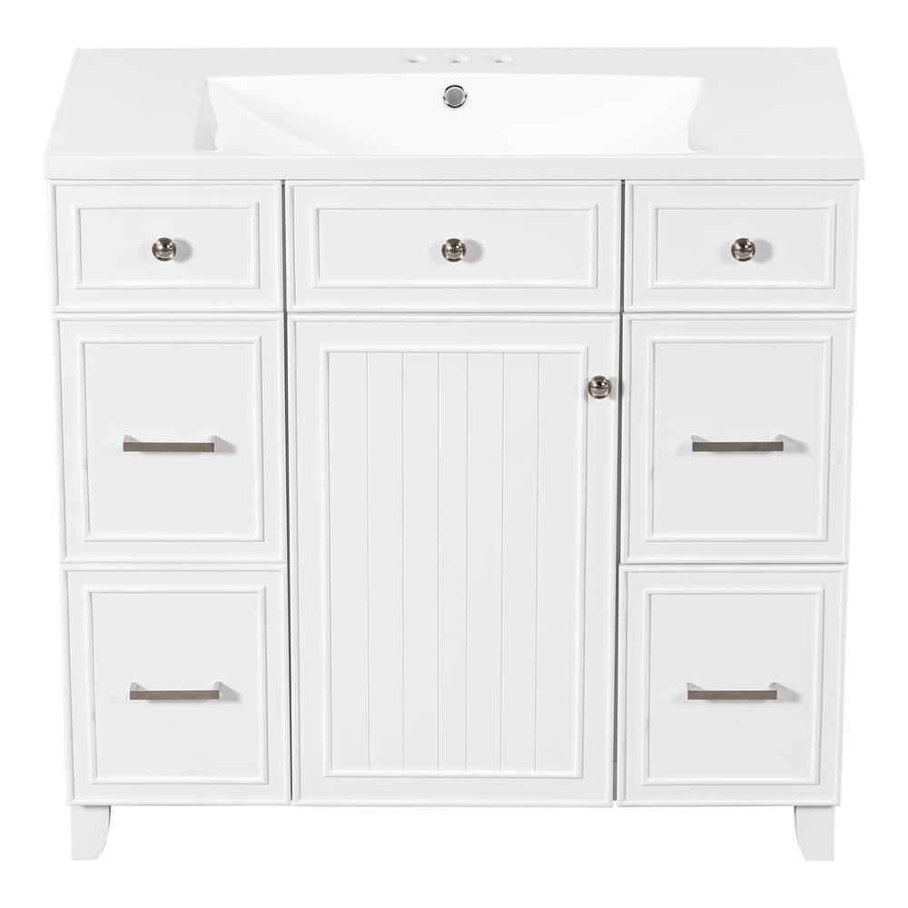 36 in. W x 18 in. D x 34 in. H Freestanding Bath Vanity in White with White
