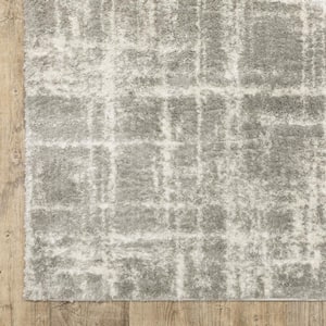 2' X 8' Grey And Ivory Abstract Shag Power Loom Stain Resistant Runner Rug