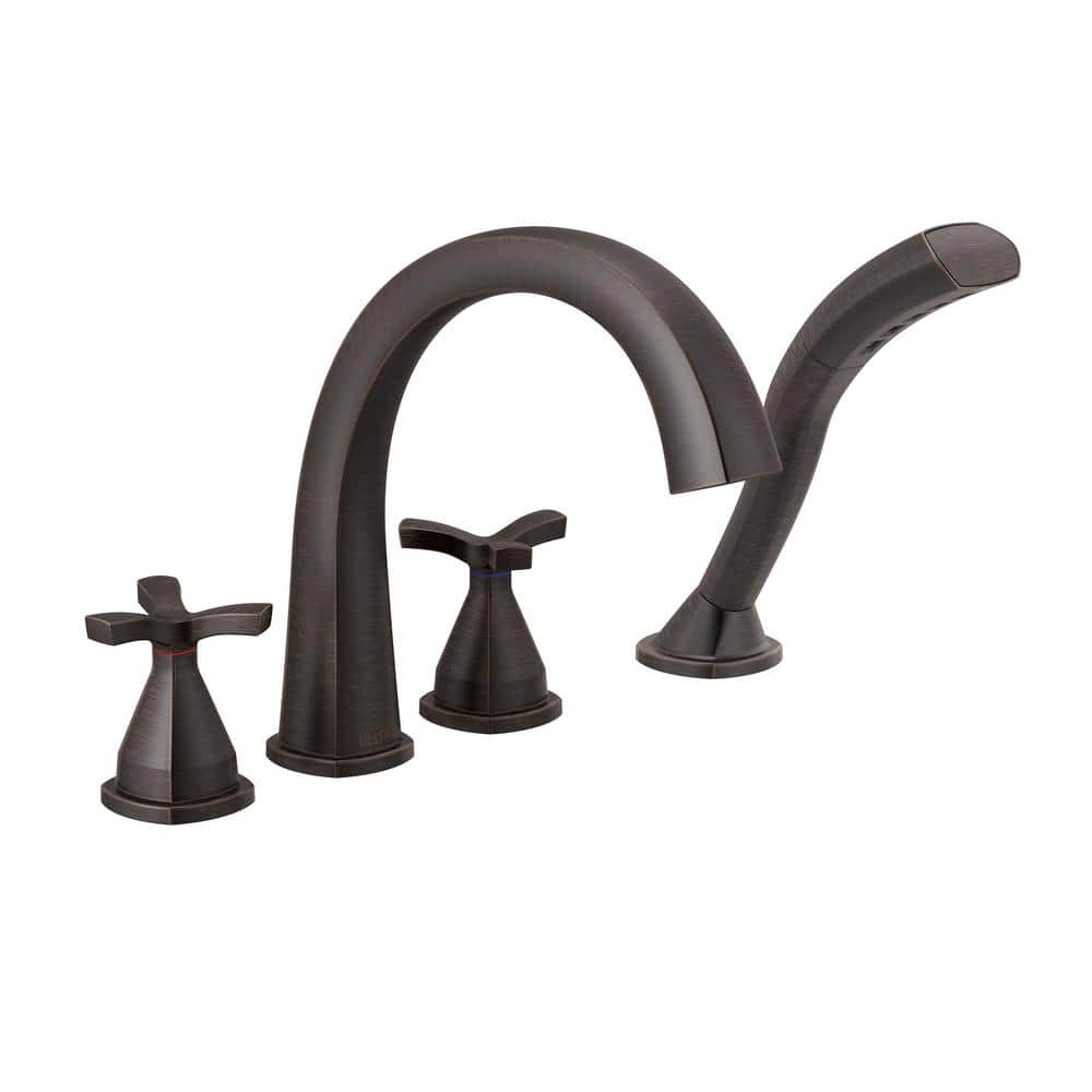 Delta Stryke 2-Handle Deck Mount Roman Tub Faucet Trim Kit in Venetian Bronze with Hand Shower (Valve Not Included) -  T47776-RB