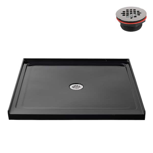 GB-2540-164-BL 38 in. x 38 in. Alcove Acrylic Shower Pan Base in Glossy Black with Center Drain, Drain Included
