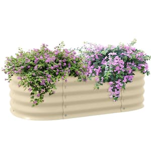 41.25 in. Beige Galvanized Metal Oval Outdoor Modular Planter Raised Beds with Safety Edging for Vegetable, Flower, Herb