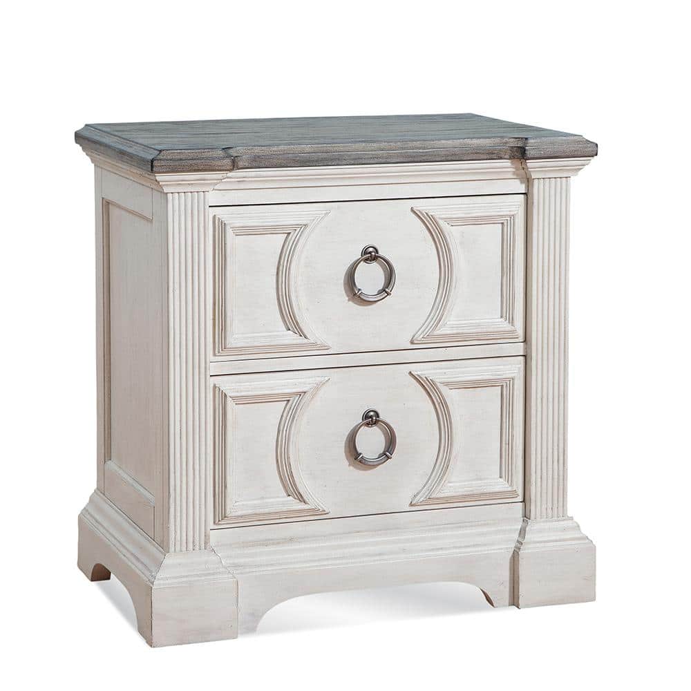 Antique White and Charcoal 2-Drawer Wood Nightstand