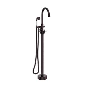 2-Handle Freestanding Tub Faucet with Round Hand Shower in Oil Rubbed Bronze