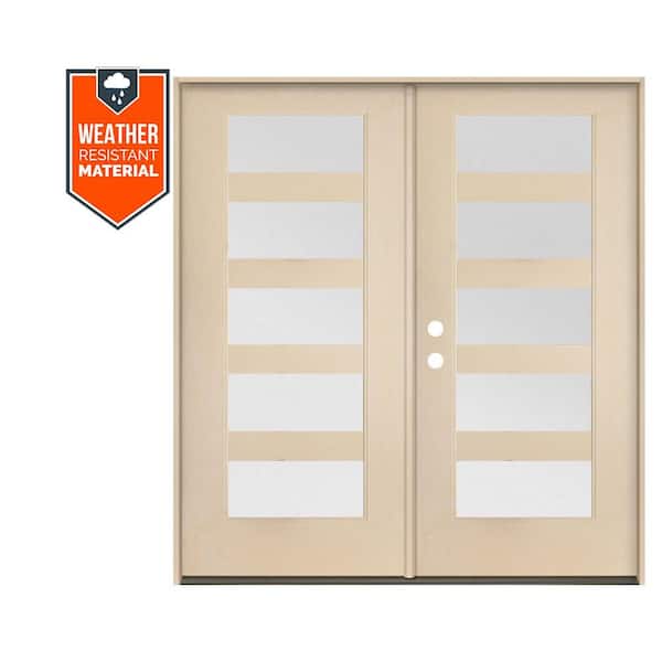 ASCEND Modern 72 in. x 79 in. 5-Lite Right-Active/Inswing Satin Glass Unfinished Double Fiberglass Prehung Front Door