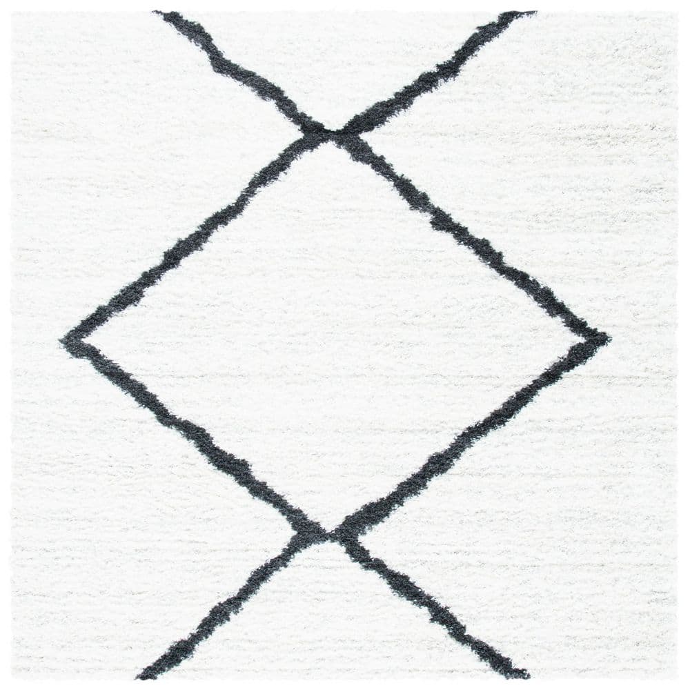 SAFAVIEH August Shag 7 ft. x 7 ft. Beige/Black Abstract Geometric ...