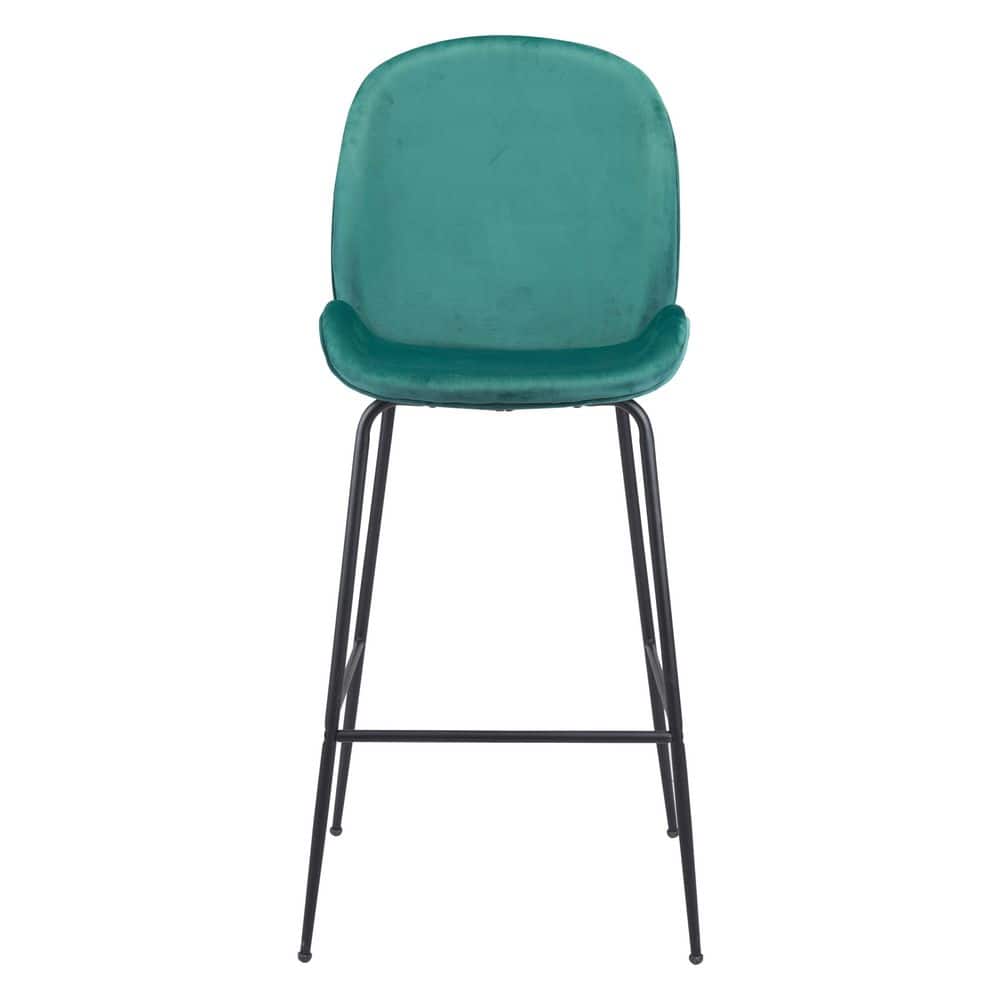 Teal Velvet and Black Steel Mid-Century Modern Bar Stool