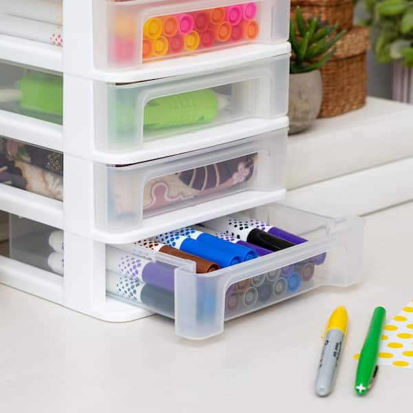 8.38 in. W x 8.88 in. H Compact Desktop System with 4 Drawers in White, Storage Tote