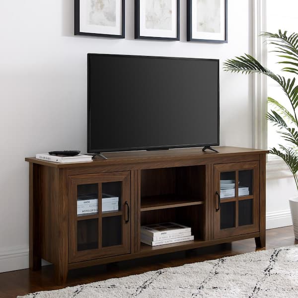One Door TV Unit Television Stand Entertainment Cabinet Slatted Design  Walnut Wood Grain Effect