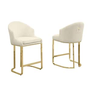 Raul 24 in. Cream Low Back Metal Frame Gold Chrome Iron Legs Counter Stool With Teddy Fabric Set of 2