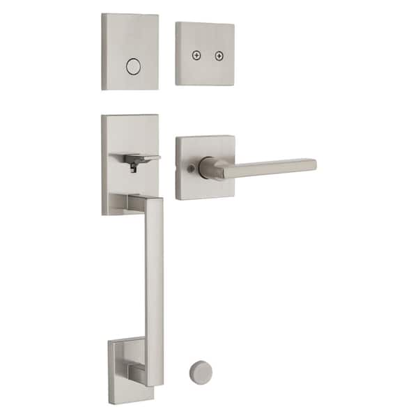 San Clemente Dummy Door Handleset with Square Halifax Handle in Satin Nickel
