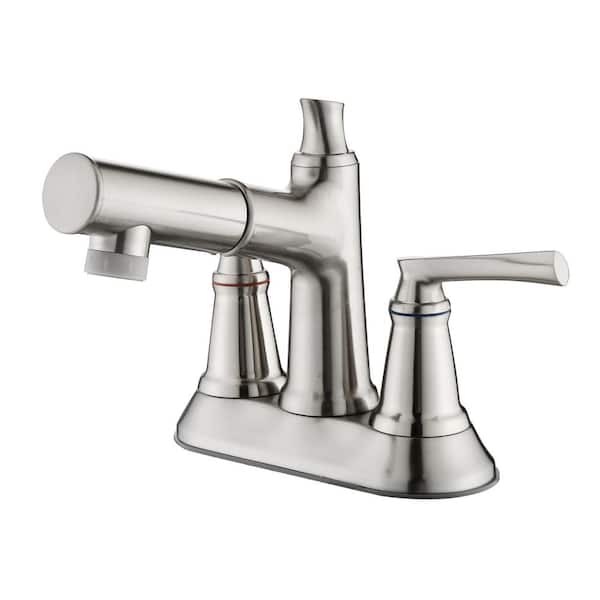 RAINLEX 4 in. Centerset Double Handle High-Arc Bathroom Faucet with Pull Out Sprayer, Supply Line Included in Brushed Nickel