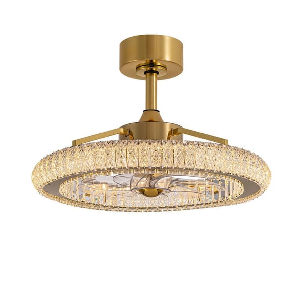 FANNEHONNE Diamond 22 in. Smart Indoor Brass Ceiling Fan with Crystal Integrated LED Light