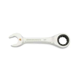 15 mm 90-Tooth 12 Point Stubby Ratcheting Combination Wrench