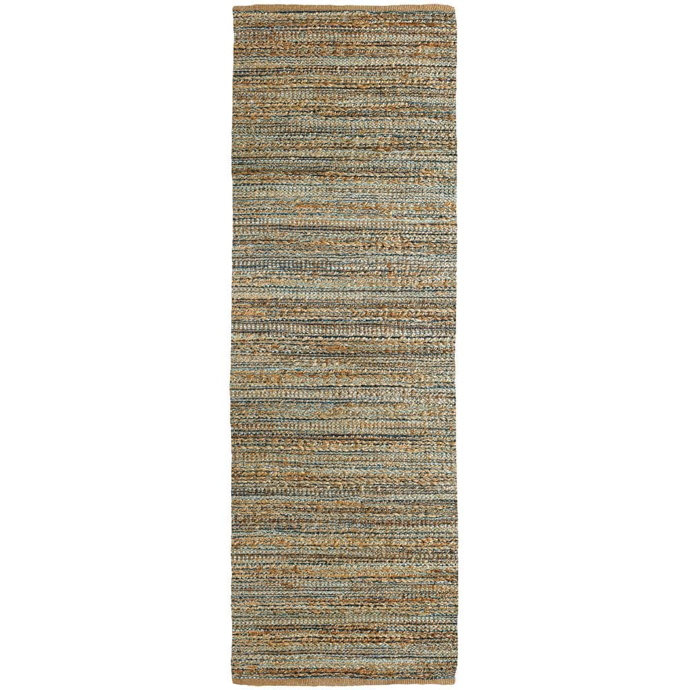 Natural Jute and Chenille Handwoven Tan/Spa Blue 2 ft. 6 in. x 7 ft. 9 in. 