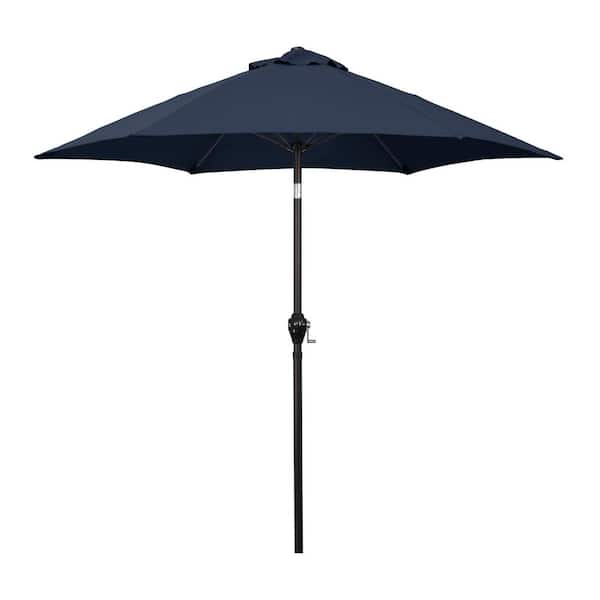 Astella 7.5 ft. Aluminum Market Patio Umbrella with Fiberglass Ribs and Crank Lift in Navy Blue Polyester