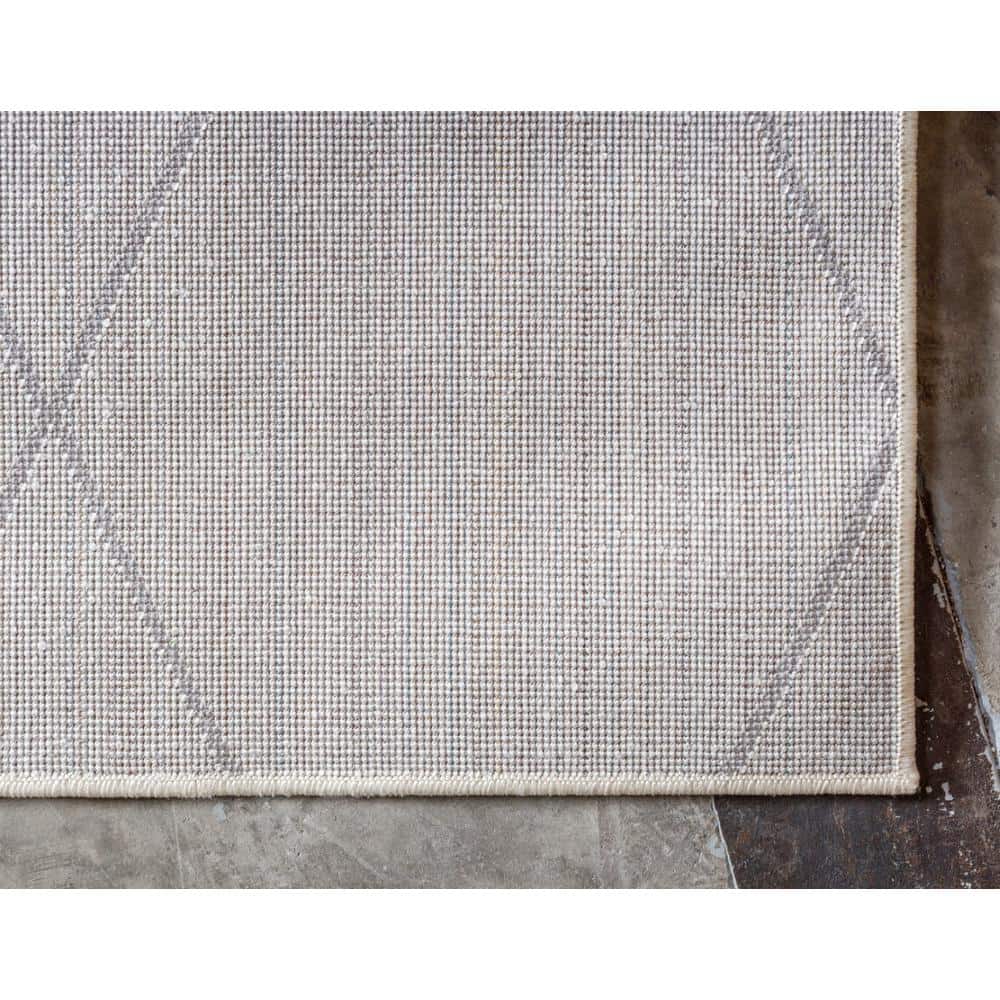 Ivory Trellis Rectangular Easy-Care Synthetic Area Rug