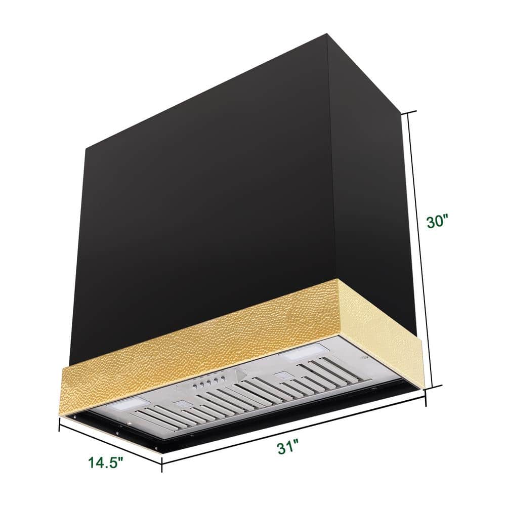 Black and Gold 30-Inch Stainless Steel Wall Mounted Range Hood