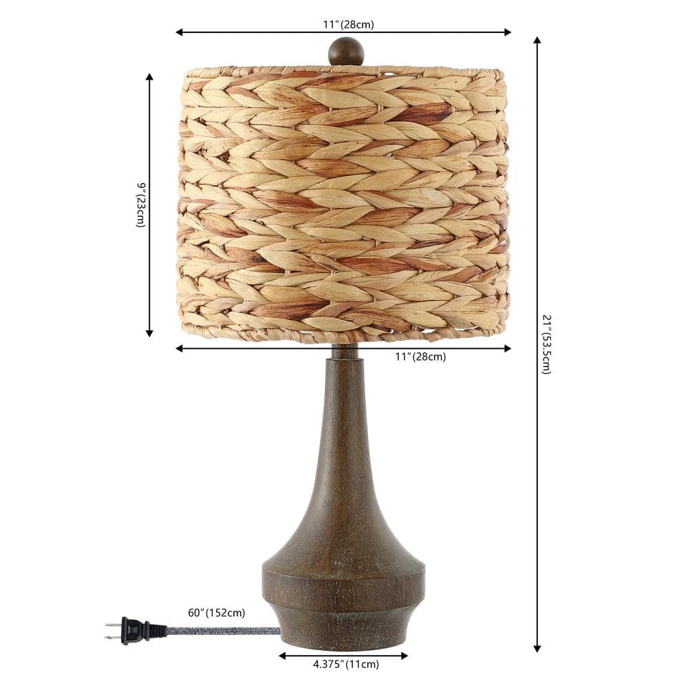 Theodore 21" Brown Resin Table Lamp Set with Handwoven Rattan Shade