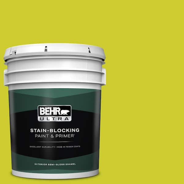 BEHR ULTRA 5 gal. #S-G-400 Lime Pop Semi-Gloss Enamel Exterior Paint & Primer