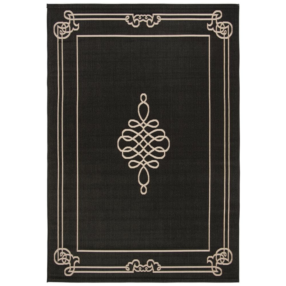 Black and Cream Rectangular Synthetic Indoor/Outdoor Rug