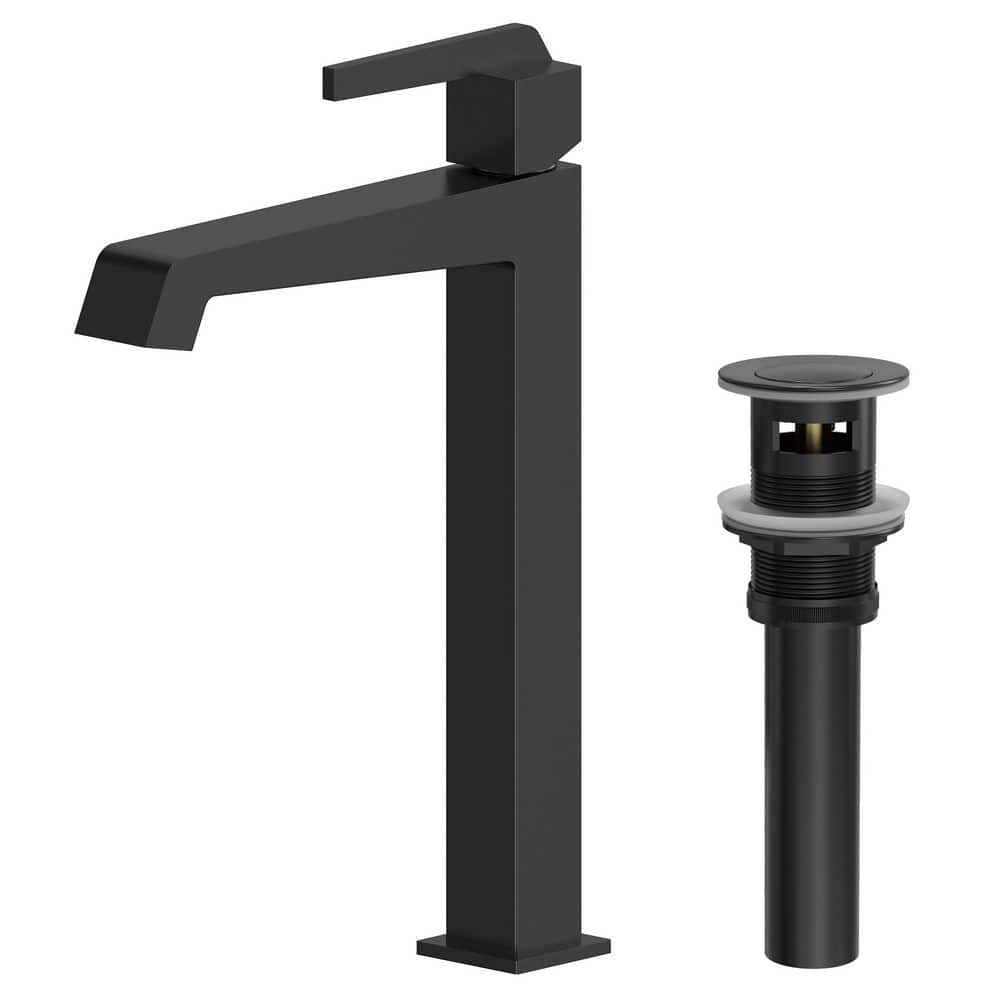 Tall Square Brass Bathroom Vessel Sink Faucet, 1-Handle with Universal Pop Up Drain and Supply Lines in Matte Black price history on PriceWatchPro
