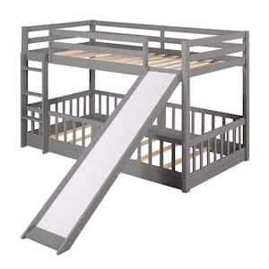 Gray Twin Bunk Bed with Slide and Ladder
