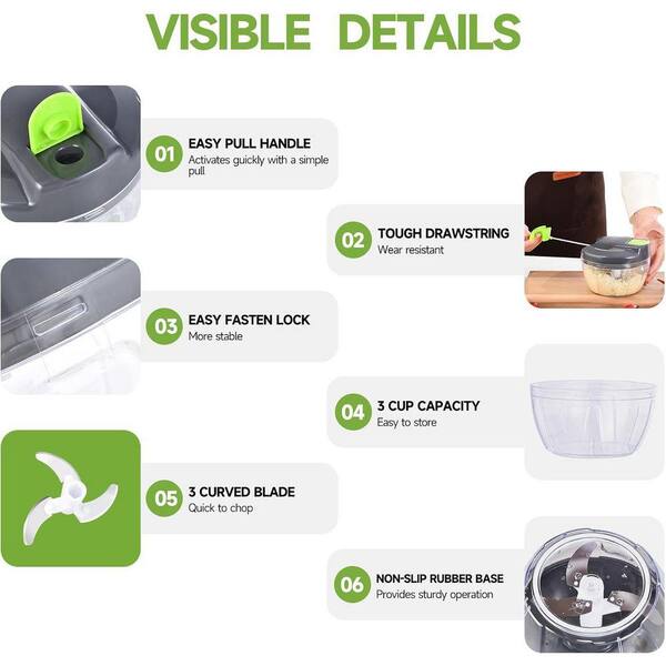 Lynzavix Manual Food Processor Vegetable Chopper Gray-Green Hand