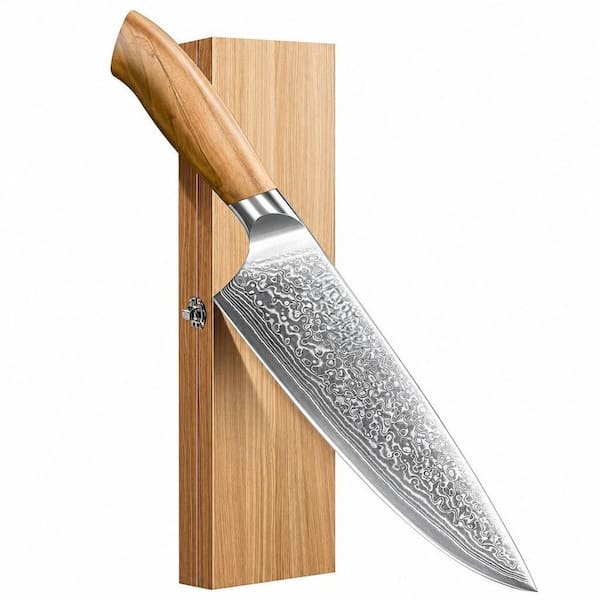 8 in. Alloy Steel Full Tang Japanese Chef's Knife, 67-Layers Damascus Kitchen Knife with Original Olive Wood Handle