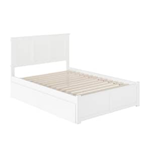 Madison White Full Solid Wood Storage Platform Bed with Flat Panel Foot Board and 2 Bed Drawers