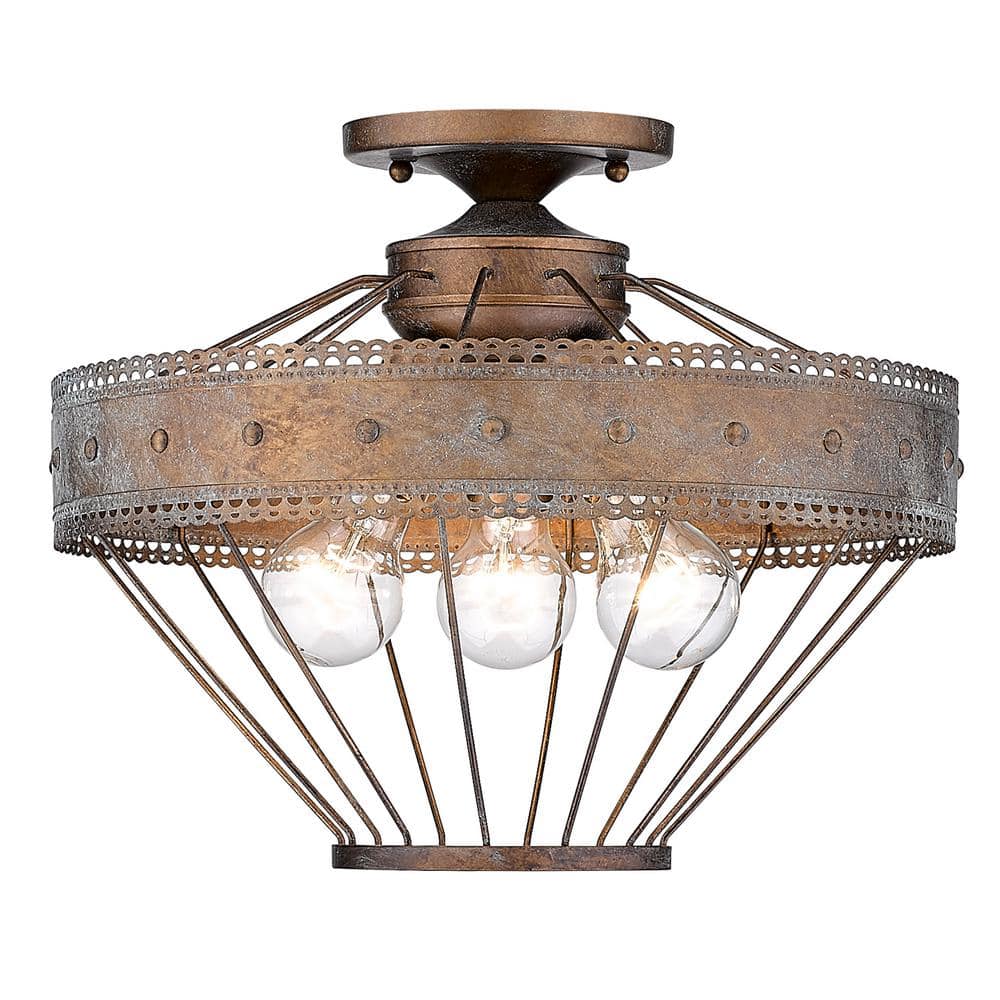 Ferris 15" Copper Patina Scallop-Detail Semi-Flush Light