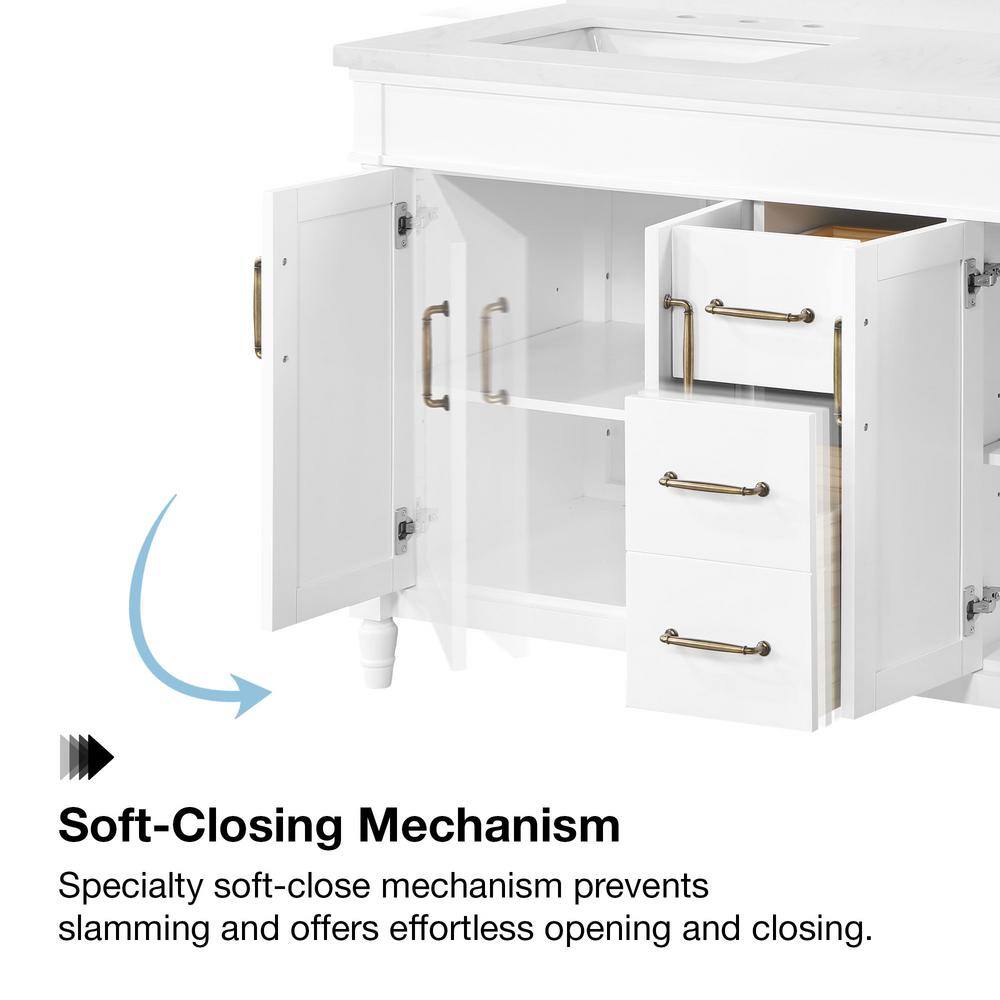Salisbury 72" Pure White Double Sink Bathroom Vanity with Brass Hardware