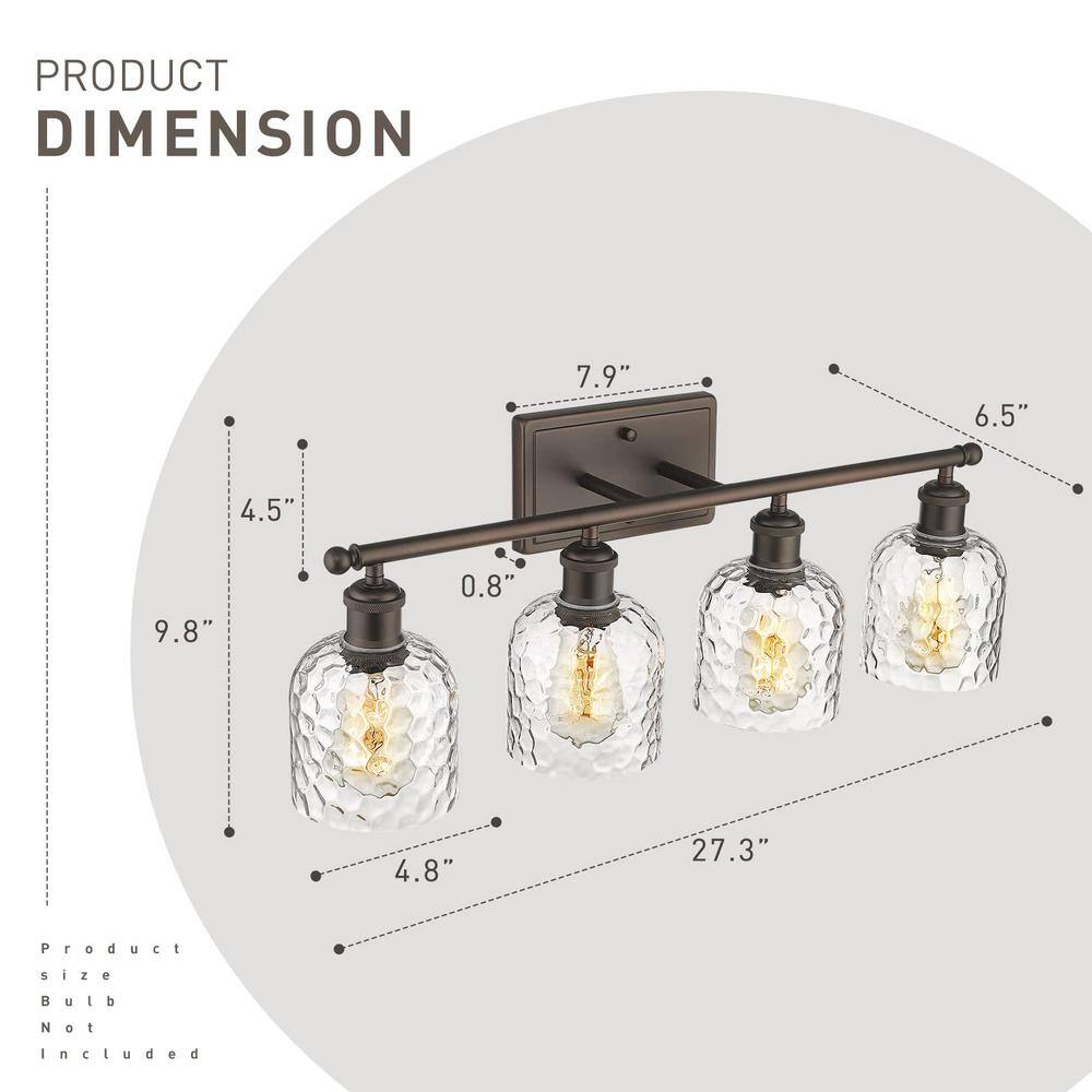 Oil Rubbed Bronze 4-Light Vanity with Clear Hammered Glass Shades