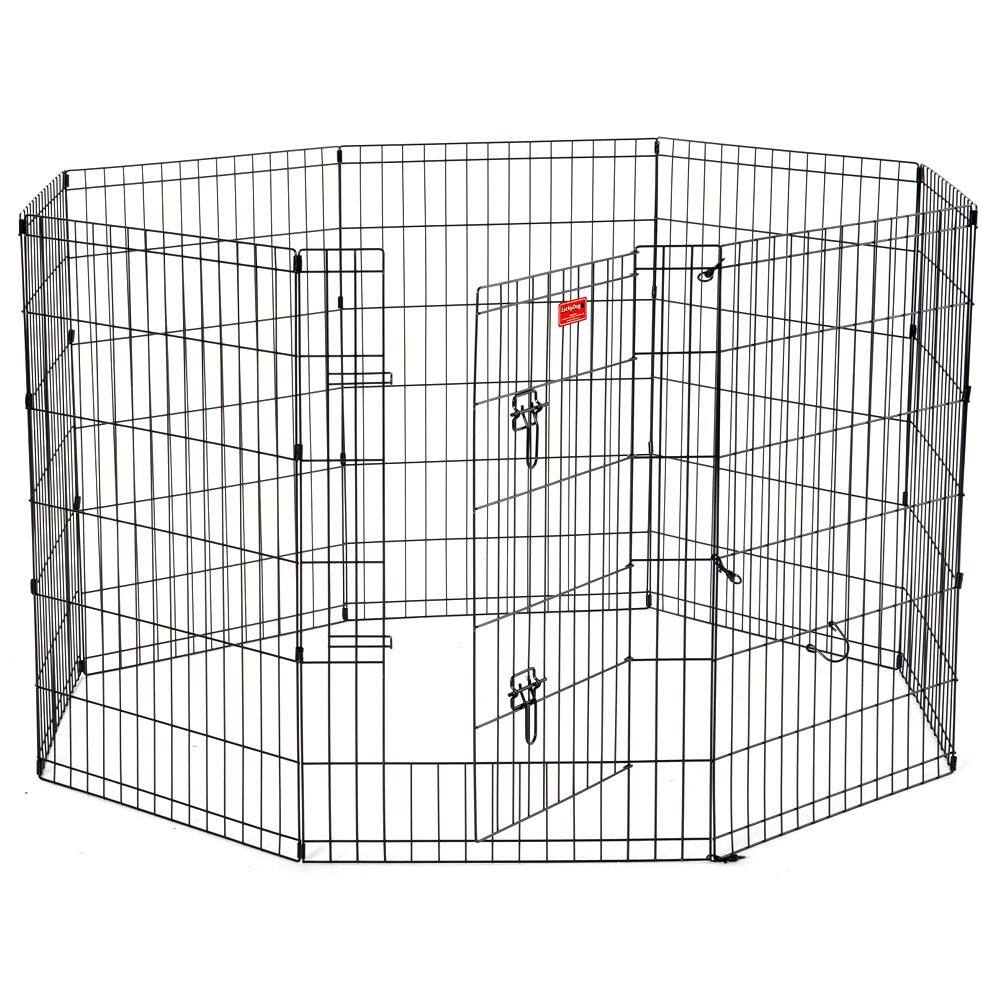 36-Inch Black Metal Foldable Pet Exercise Pen with Gate