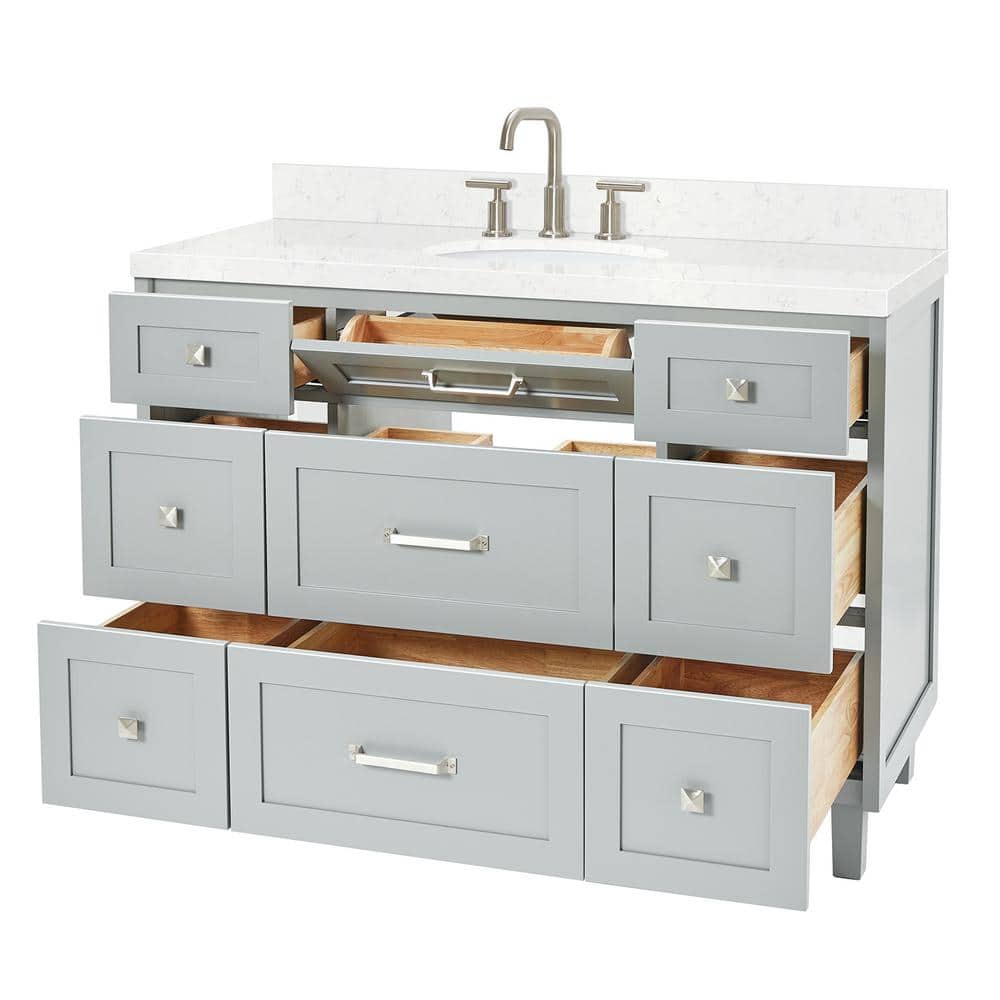 Gray Solid Wood Single Sink Bathroom Vanity with Carrara Quartz Top
