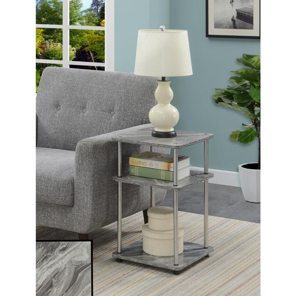 Contemporary Faux Gray Marble 3-Tier End Table with Chrome Legs