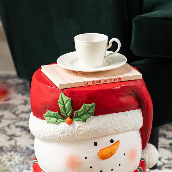 Glitzhome 14.25 in. Christmas MGO Snowman Stool or Accent Table