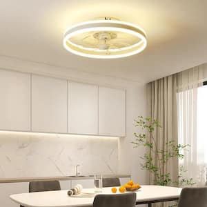 19.6 in. Smart LED Indoor White Low Profile Modern Novel Flush Mount Ceiling Fan Light Fixtures with Remote for Bedroom