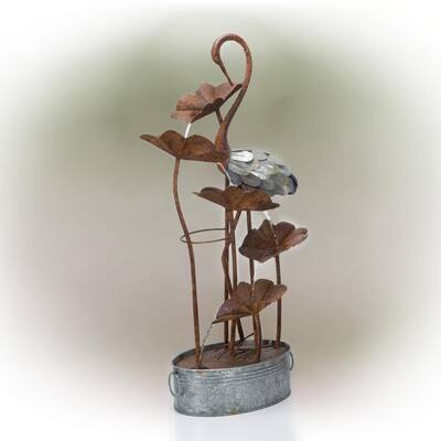 45 in. Tall Outdoor 5-Tier Flamingo Water Fountain, Brown