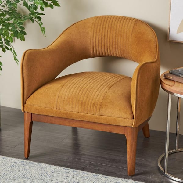 Brown Curved Back Polyester Accent Side Chair with Wooden Frame