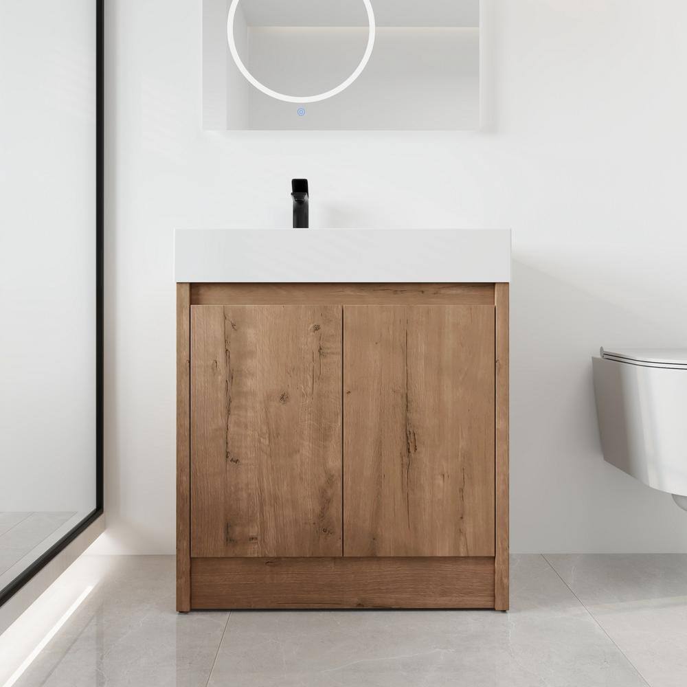 29.5 in. W x 18.1 in. D x 35 in. H Freestanding Bath Vanity in Light Brown 