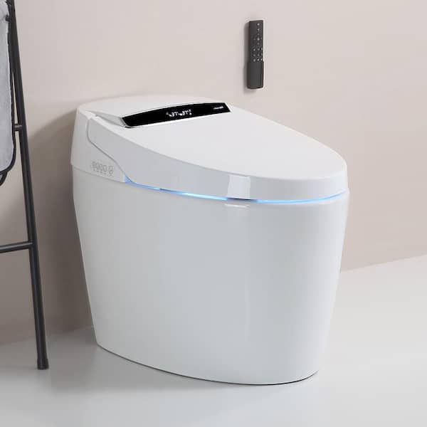 FAMYYT 12 in. 1-piece 1.28 GPF Single Flush Smart Elongated Toilet in White Bidet Seat Included with Heated, Dryer, Warm Water