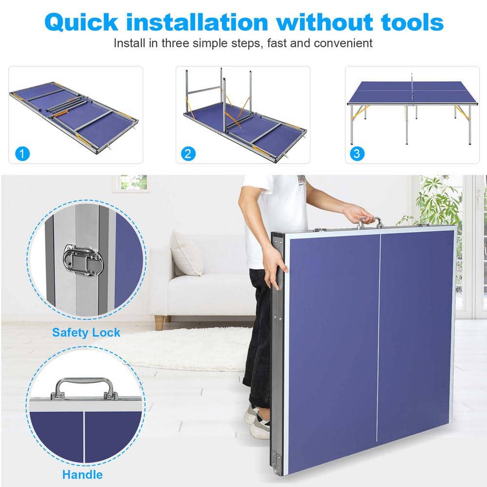 6-Foot Blue Foldable MDF Ping Pong Table with Net and Accessories