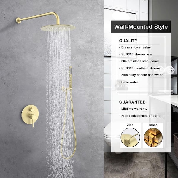 Staykiwi Single Handle 1-Spray Shower Faucet 1.8 GPM with Pressure Balance Anti Scald in. Brushed Gold