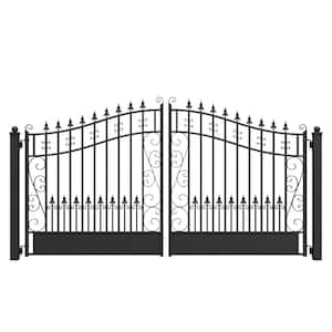 Venice Style 12 ft. x 6 ft. Black Steel Dual Swing Driveway Fence Gate