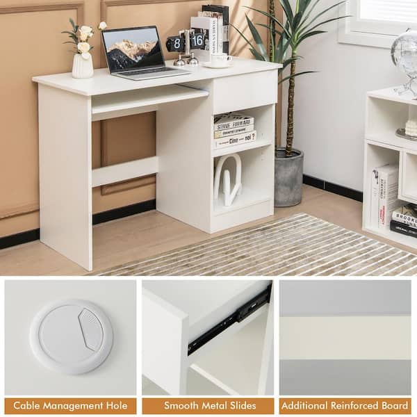 Costway 42.5 in. Retangular MDF White Wood Computer Desk with