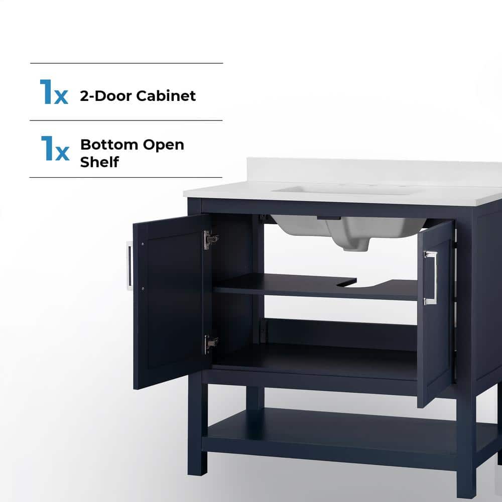 Midnight Blue Freestanding Bathroom Vanity with Marble Top