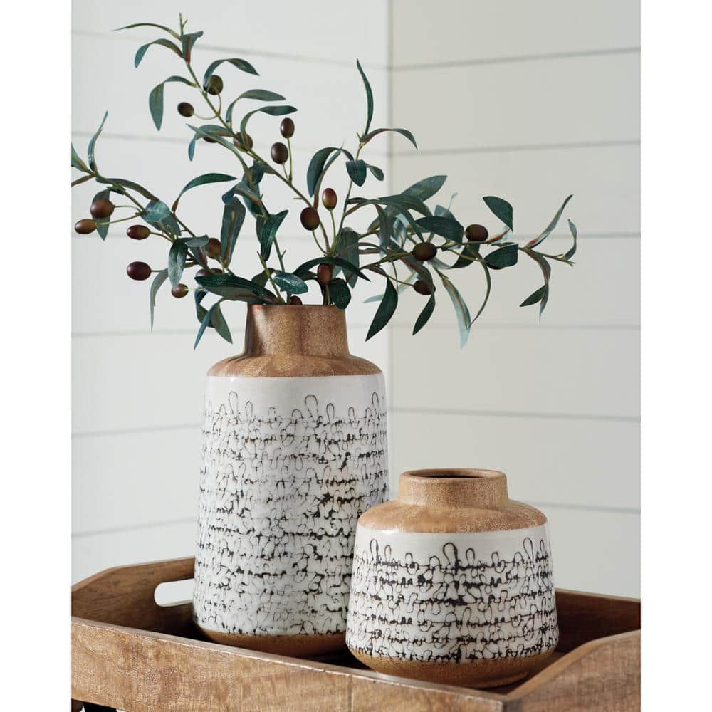 Meghan Ceramic Brown and White Table Vase Set